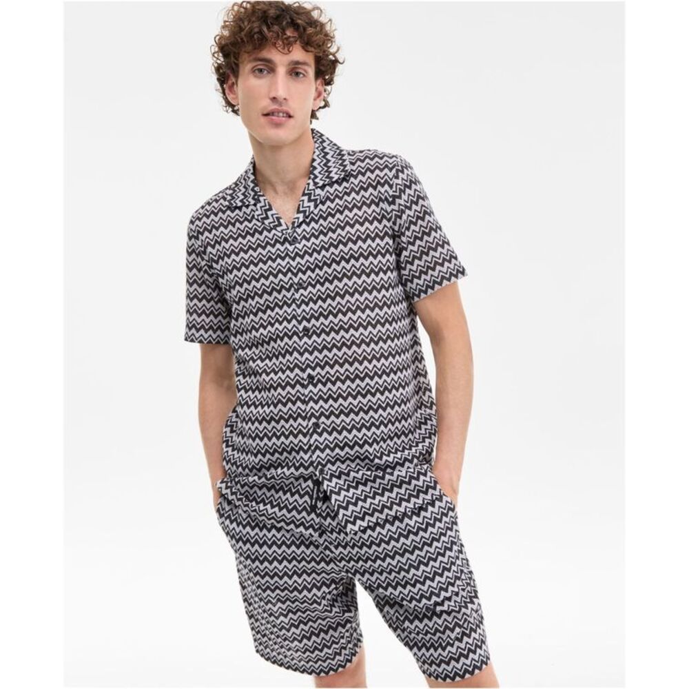 Karl Lagerfeld Mens Zig-Zag Button Up Shirt, NWT